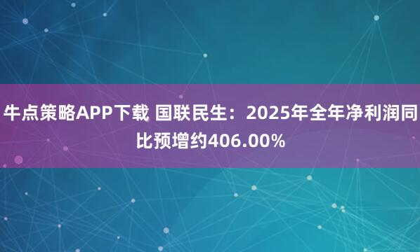 牛点策略APP下载 国联民生：2025年全年净利润同比预增约406.00%