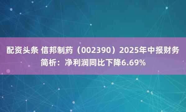 配资头条 信邦制药（002390）2025年中报财务简析：净利润同比下降6.69%