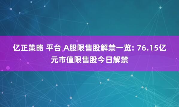 亿正策略 平台 A股限售股解禁一览: 76.15亿元市值限售股今日解禁
